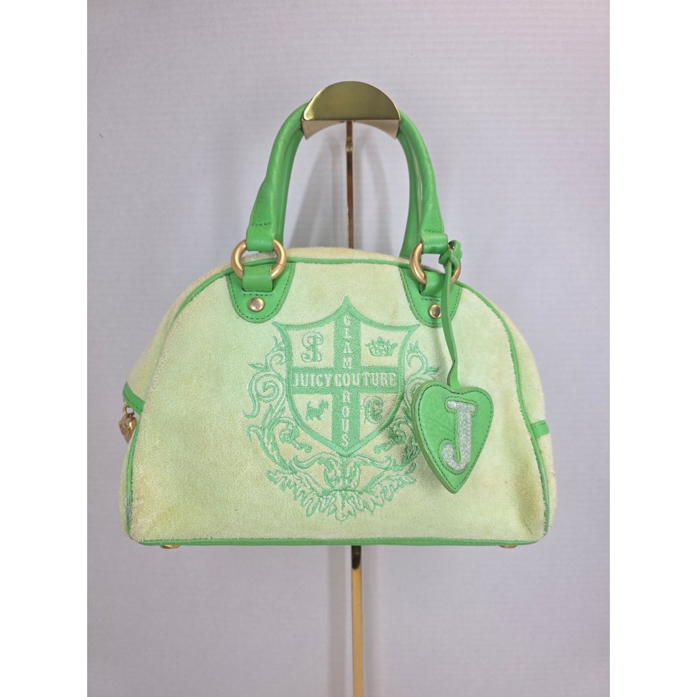 Rare Juicy Couture Vintage Velour Bowler Lime Green Sequin Juicy Angel Y2K bag - Picture 2 of 11